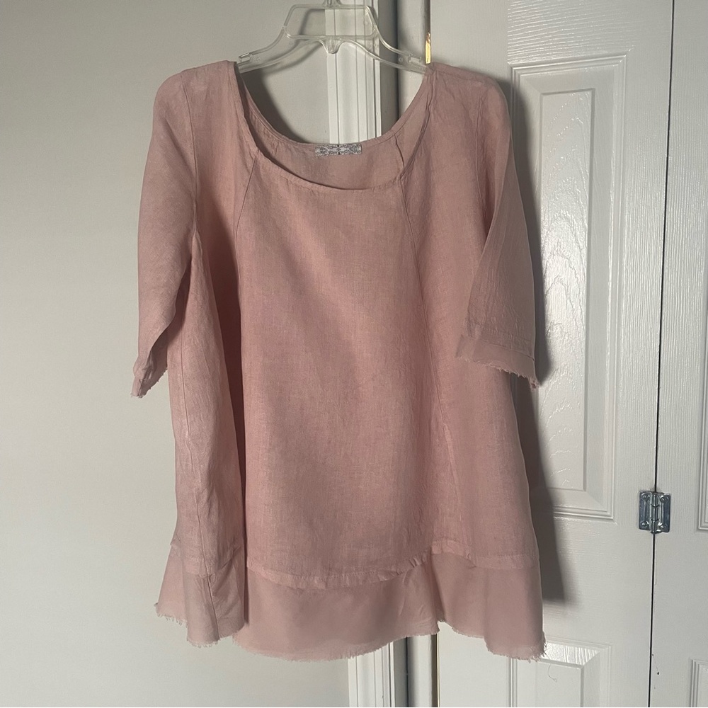 Made in Italy pink linen short sleeve top